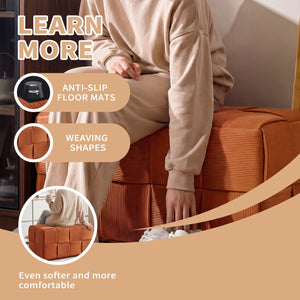 English Elm Ottoman Square Corduroy Upholstered Footrest with Ribbed Texture for Living Room Seating Brown W3851P453274