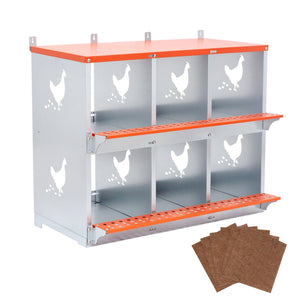 English Elm 6-bay Galvanized Steel Wall Mount Chicken Nest Box with Vented Hen Cutout Panels W1422P355410