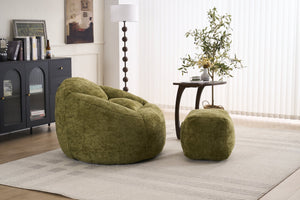 English Elm Foam Memory Foam Bean Bag Chair with Plush Chenille Cover, Large 42" Round Comfortable Lounger Olive Green W2915P283419