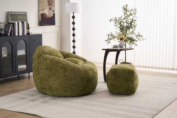 English Elm Foam Memory Foam Bean Bag Chair with Plush Chenille Cover, Large 42" Round Comfortable Lounger Olive Green W2915P283419