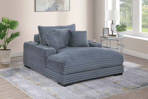 English Elm Modern Fur-Like Jumbo Corduroy Chaise Lounge with Cup Holders USB Port Plush Pillows Wooden Legs Gray 68 L x 59 W x 21 H B011P396716