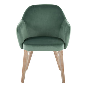 English Elm Dining Chair Set of 2 Velvet Upholstered Bentwood Legs Whitewashed Organic Modern Green B202S02061
