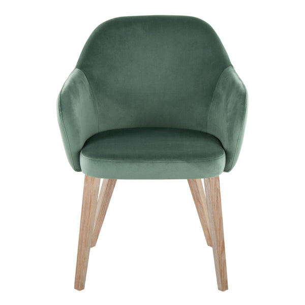 English Elm Dining Chair Set of 2 Velvet Upholstered Bentwood Legs Whitewashed Organic Modern Green B202S02061