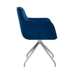 English Elm Flannor Blue Velvet Dining Accent Chair with Brushed Stainless Steel Legs, Modern Durable Seating B2736P354382