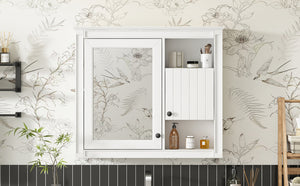English Elm 32'' Modern Medicine Cabinet with Mirror, Wall-Mounted 3-Shelf Bathroom Storage, White MDF Finish N710P252505K