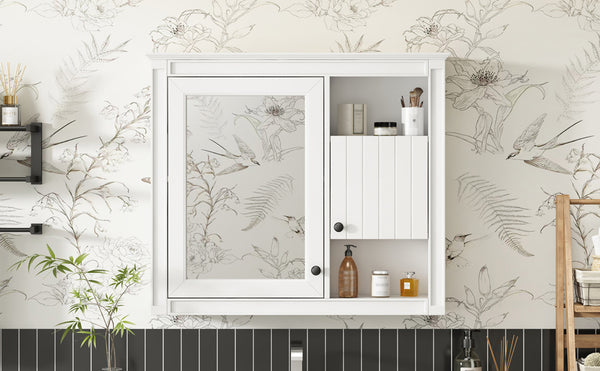 English Elm 32'' Modern Medicine Cabinet with Mirror, Wall-Mounted 3-Shelf Bathroom Storage, White MDF Finish N710P252505K