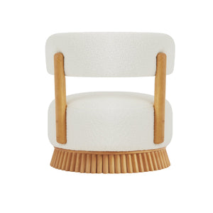 English Elm Modern Boucle Armless Accent Chair Thatched Wood Base Cozy Reading Seat for Any Room Beige N760P369286A