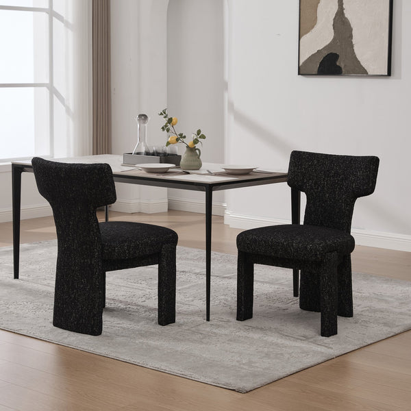 English Elm 22.05" Modern Upholstered Chenille Dining Chair Set of 2 with Rubberwood Legs, Armless Curved Back Elegant Seating Black+Grey W3189P351394