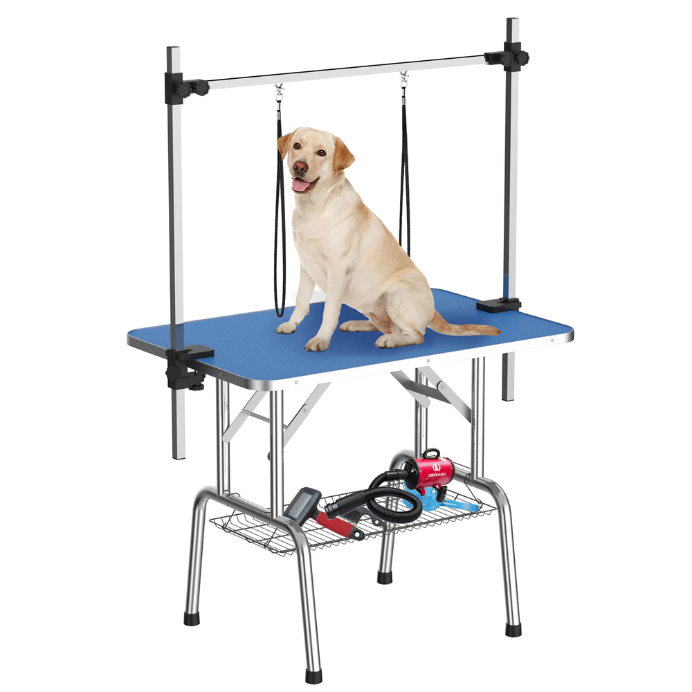 English Elm 36 Inch Folding Pet Grooming Table with Restraint Arm Waterproof Mdf Top Mesh Basket T3210P293741
