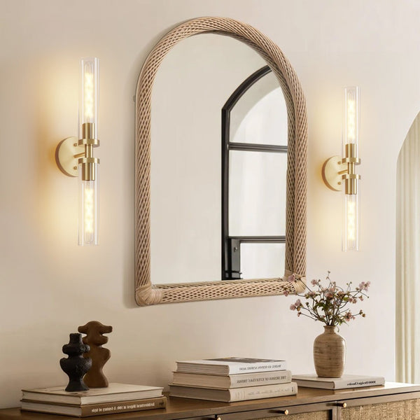 English Elm Wall Sconces Set Of Two - Elegant Hardwired Gold Fixtures With Clear Glass Shades For Modern Spaces W2312P389967-GIGA