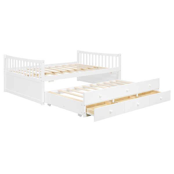 English Elm Full Size Daybed with Trundle Twin Pullout and Three Storage Drawers for Guest Rooms LP100341AAK