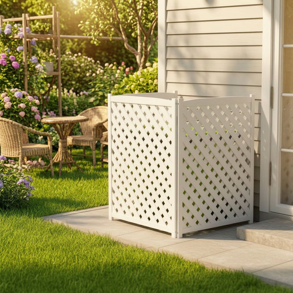 English Elm 3-panel Outdoor Wood Slatted Privacy Screen Enclosure for Patio Equipment Areas White W2640P389245