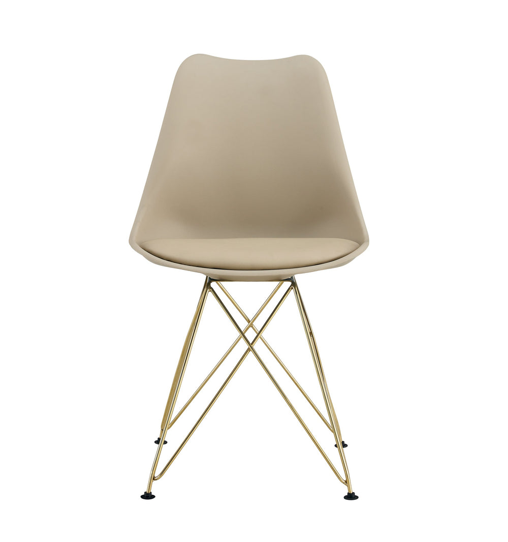 English Elm Modern Dining Chairs Set Of 4 - Elegant Beige Shell Seat With Golden Steel Legs For Any Space W370P207515