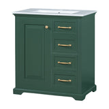 English Elm 30" Bathroom Vanity With Sink, One Package, Green Bathroom Cabinet With Drawers, Solid Frame and Mdf Board