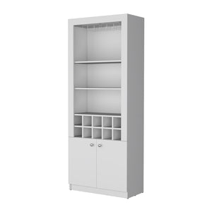 English Elm Clover Bar Cabinet with Wine Rack and Three Shelves, Tall Storage Cupboard with Doors for Entertaining White 53.94 L x 33.86 W x 5.12 H B128P189933