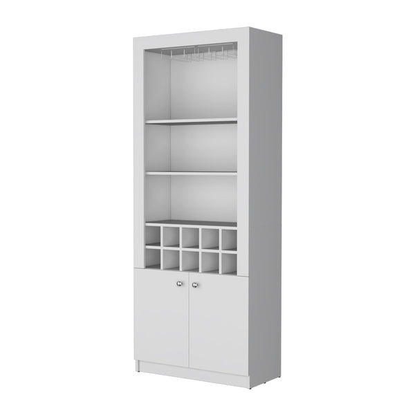 English Elm Clover Bar Cabinet with Wine Rack and Three Shelves, Tall Storage Cupboard with Doors for Entertaining White 53.94 L x 33.86 W x 5.12 H B128P189933