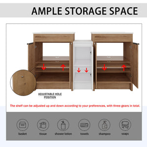 English Elm 60 Inch Freestanding Bathroom Vanity With Ceramic Sink, Soft-Close Doors & Ample Storage Solutions W999S00321