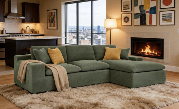 English Elm Cloud Sectional Sofa High Density Foam Deep Seat Upholstered Modern Living Room W5568S00004