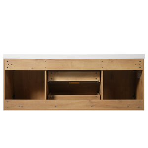 English Elm [video]59.3 Inch Wall Mounted Double Sink Vanity Wood Grain Mdf Soft Close Storage N729P000027N