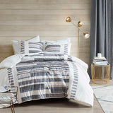 INK+IVY Serena Mid-Century 3 Piece Cotton Printed Duvet Cover Set w/ trims II12-1216 Navy