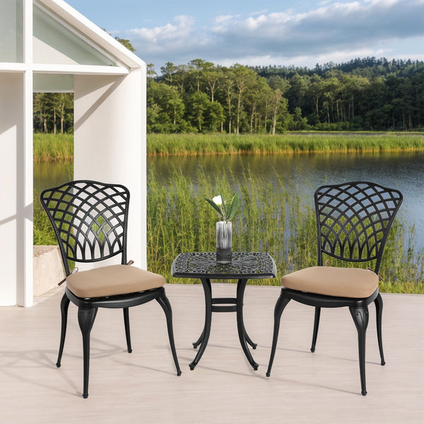 English Elm Bistro 3-Piece Rustproof Cast Aluminum Patio Set With Cushions - Ideal For Garden, Balcony & More W640P251296