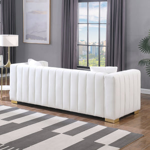 English Elm A Modern Channel Sofa - Elegant 3-Seater Chesterfield Style In White Velvet For Timeless Living Spaces W1099S00081