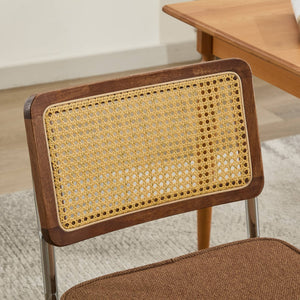 English Elm Mid Velvet Cantilever Dining Chairs Set of 2 — Mid Century Linen Upholstered Rattan Back, Chrome Base, DurableComfort Coffee W1143P342097