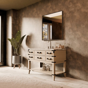 English Elm White Oak Single Bath Vanity Set With Carrara Marble Top, Soft-Close Drawers & Matching Mirror B2731S01525-GIGA