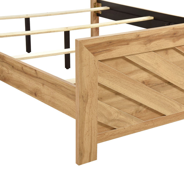 English Elm Natural Chevron Headboard King Bed Rustic Wood Grain Panel Frame for Modern Bedroom B011P490037