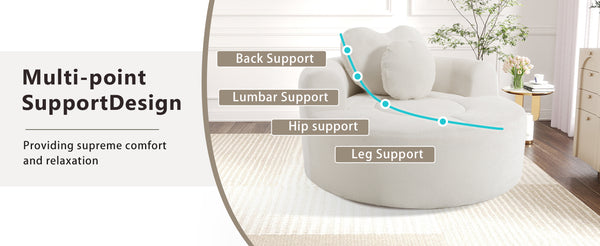English Elm Round Cloud Sofa Bed Waffle Fabric Memory Foam Convertible Couch for Small Space Living Beige W3224P491994