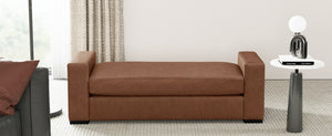 English Elm Stylish Faux Leather Bench Ottoman with Sculpted Arms for Bedroom or Living Room N769P426918D