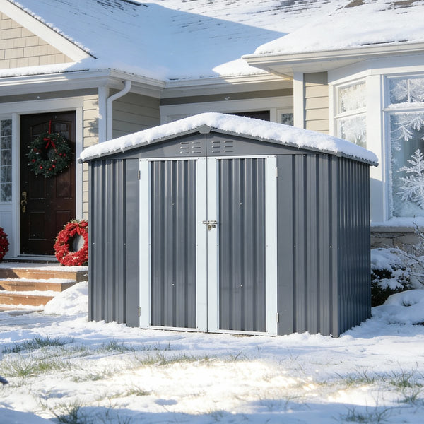 English Elm Metal Galvanized Steel Outdoor Shed with Double Doors for Backyard Tool Storage W5006S00001