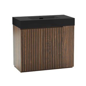 English Elm Galan Freestanding Bathroom Vanity Quartz Basin Fluted Wood Cabinet Modern Bath Walnut Brown W1865S00222