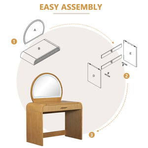 English Elm 39" Makeup Vanity Table with Touchscreen LED Mirror, Sleek Dressing Table with Drawer and Glass Top - Durable Rubberwood, Fast Assembly Natural N704P196658N