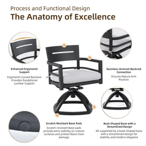 English Elm 5-Piece Outdoor Dining Set With 44" Rounded Square Table & Swivel Rockers - Stylish, Durable, Weather-Resistant! W1886S00024