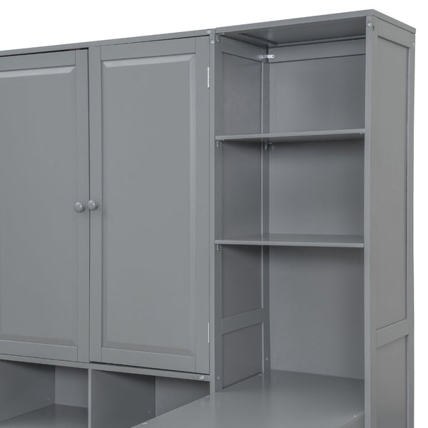 English Elm Twin Size Wooden Daybed With Integrated Desk, Storage Drawers, And Shelves - Stylish Gray Design! N820S00054E-GIGA