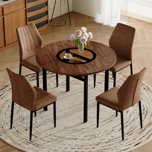 English Elm 42 Inch Round Dining Table Set Wood Grain Mdf Glass Inset with 4 Shell Chairs W1151S04475