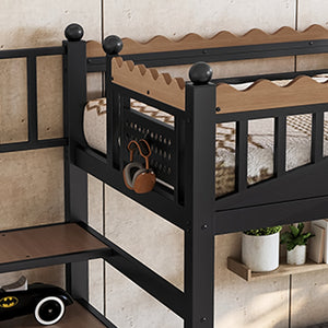 English Elm Twin Xl Metal Loft Bed with Stair Storage Shelves Sturdy Steel Frame for Dorms W1580S00377