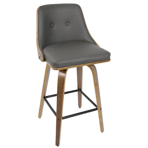 English Elm 26" Mid-century Walnut Counter Stools Tufted Faux Leather Swivel Seat Set of 2 B202S00297