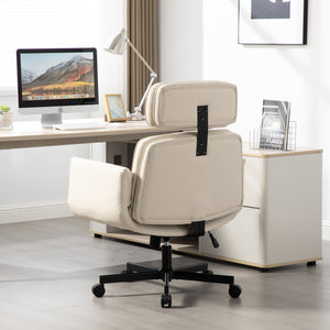 English Elm Criss Cross Wide Seat Pu Leather Swivel Task Chair with Removable Headrest Beige W3118P404121