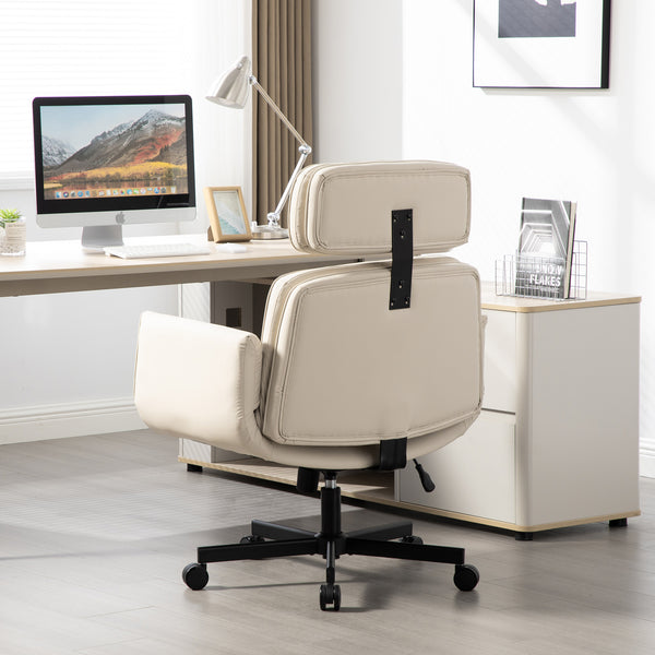 English Elm Criss Cross Wide Seat Pu Leather Swivel Task Chair with Removable Headrest Beige W3118P404121