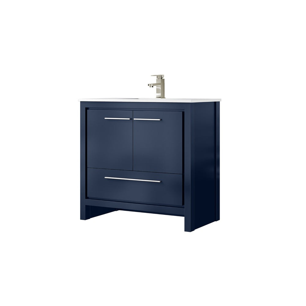 English Elm Navy Blue Bath Vanity With White Quartz Top & Brushed Nickel Faucet – Stylish Storage Solution! P1 B2731P259341-GIGA