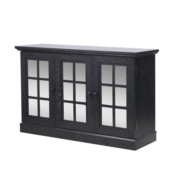 English Elm 45" Mirrored Acrylic Door Sideboard Mdf Buffet Cabinet with Adjustable Shelves Black W2899P372750
