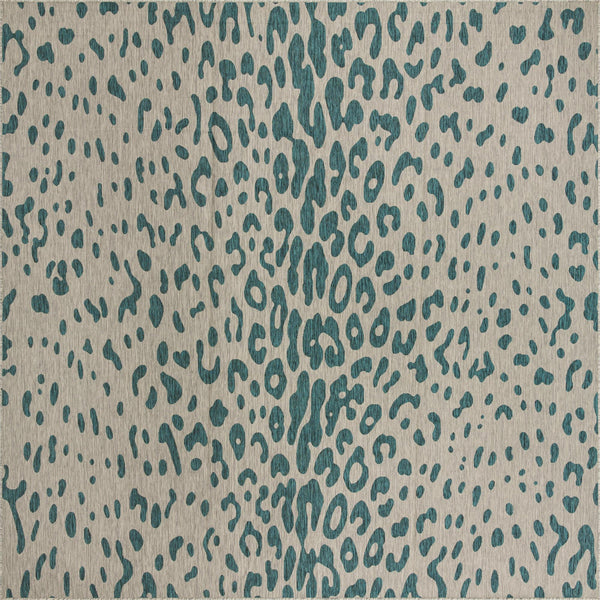 Unique Loom Outdoor Safari Samburu Machine Made Animal Print Rug Teal, Gray 13' 0" x 13' 0"
