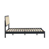 Queen Platform Bed with Rattan Headboard Insert Black NRUB5CBL Walker Edison