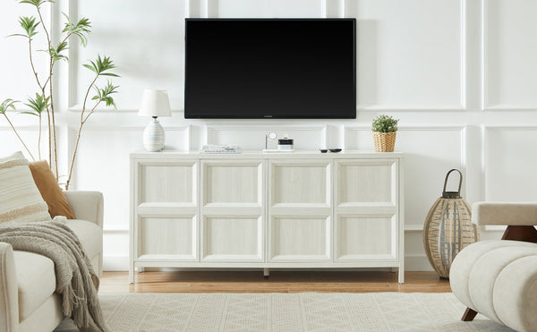 English Elm 67'' Scandinavian Oak Sideboard with Touch Latch Doors Soft Close Hinges Living Room Storage Light Gray W1820P420818