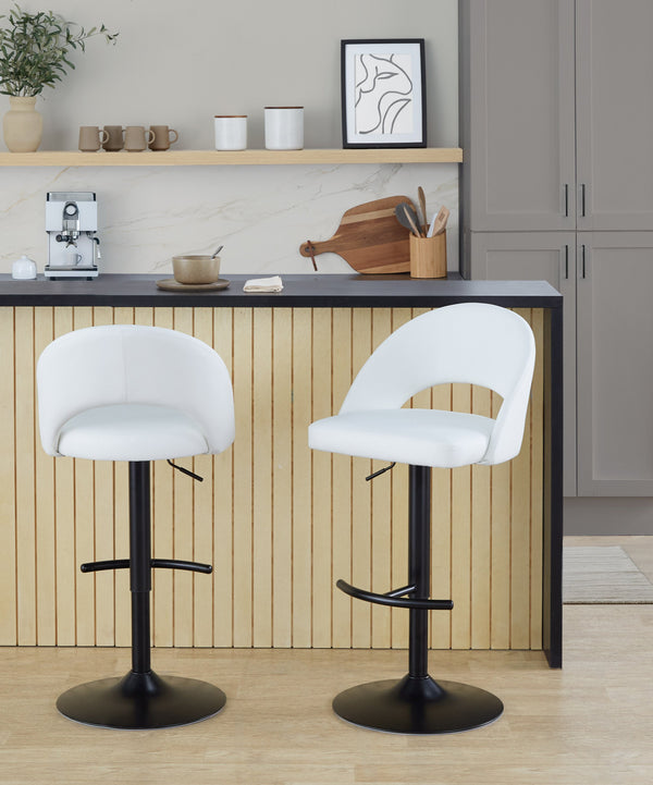 English Elm Adjustable Swivel Barstools Set of 2 Faux Leather Padded Seat Black Metal Base B202S02010