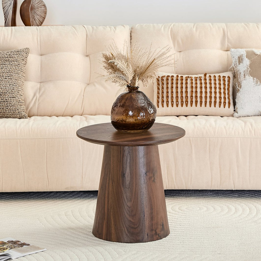 English Elm Grey Wood Grain Round Coffee Table Compact Mdf Top for Living Room or Bedroom Walnut W2920P404128