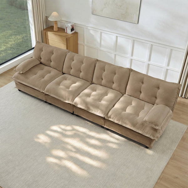 English Elm 138" Modular Cloud Sectional Sofa Deep Seat Chenille Upholstery for Living Room Light Coffee W714S01711