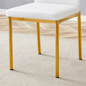 English Elm 4-Piece Modern Luxe Dining Set With Round Glass Table & Elegant White-Gold Chairs For Stylish Interiors W1151S03685